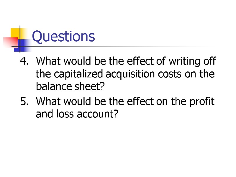 Questions What would be the effect of writing off the capitalized acquisition costs on